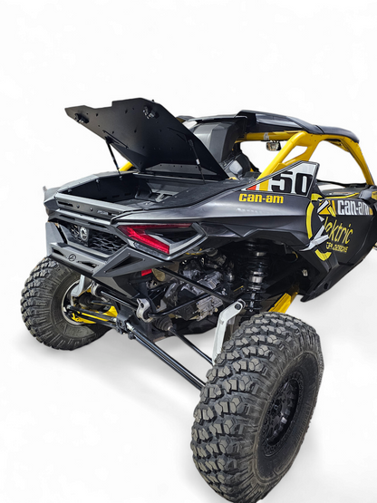 Bolt-on mounting point detail on Can-Am Maverick R 2-Door Rear Volt Bumper showing factory attachment locations and included hardware
