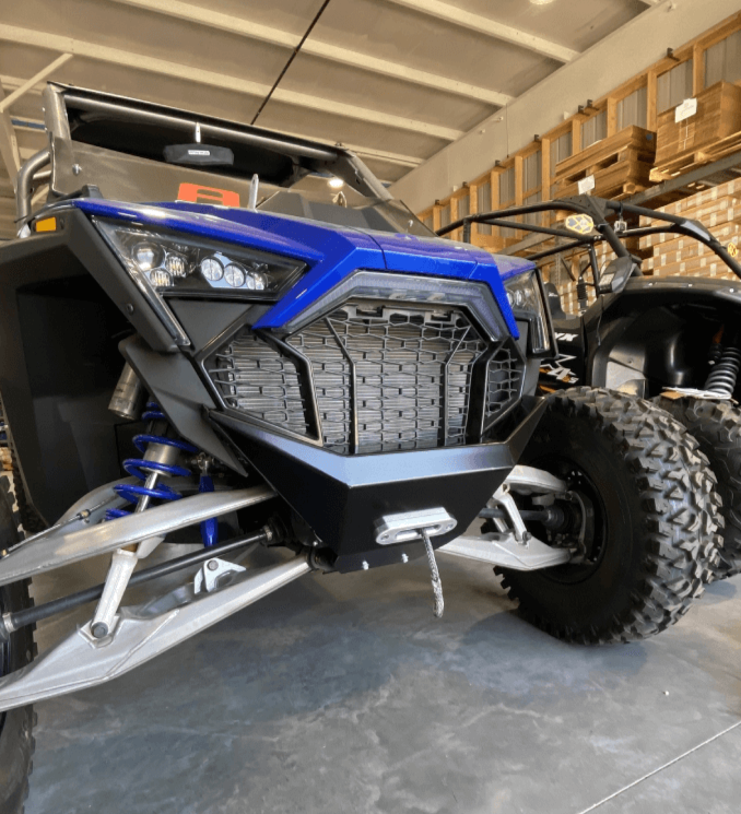 Polaris Pro R Front Bumper Powder Black Side Angle by  AJK Offroad 