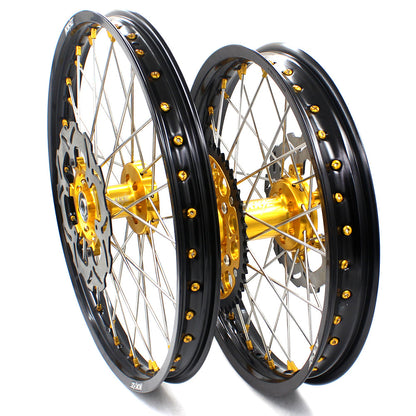 KKE 21 & 19 MX Dirt Bike Rims For SUZUKI RM125 2001-2007 RM250 2008 Gold Nipple