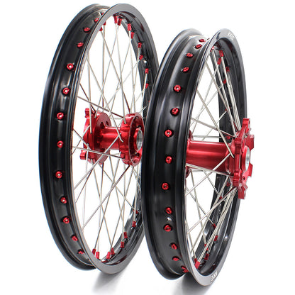 KKE 21 & 19 Wheels for Suzuki RMZ250 2007-2025 RMZ450 2005-2025 Red Nipples