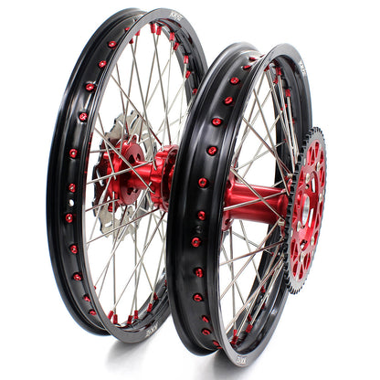KKE 21 & 19 Wheels for Suzuki RMZ250 2007-2025 RMZ450 2005-2025 Red Nipples