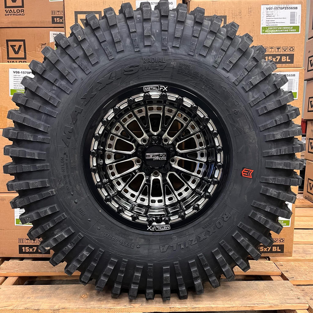 Metal FX Slayer R beadlock 15x10 0mm Maxxis Roxxzilla kit Gloss Black Contrast Cut 5x4.5