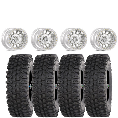 Valor V09 Raw Machined Beadlock 15x10 Mounted on Frontline BDC | 4/137 Bolt Pattern