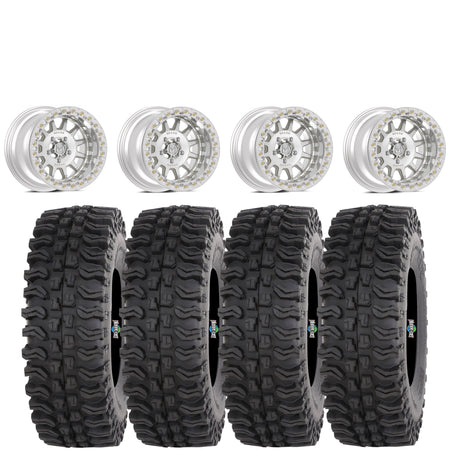 Valor V09 Raw Machined Beadlock 15x10 Mounted on Frontline BDC | 4/137 Bolt Pattern