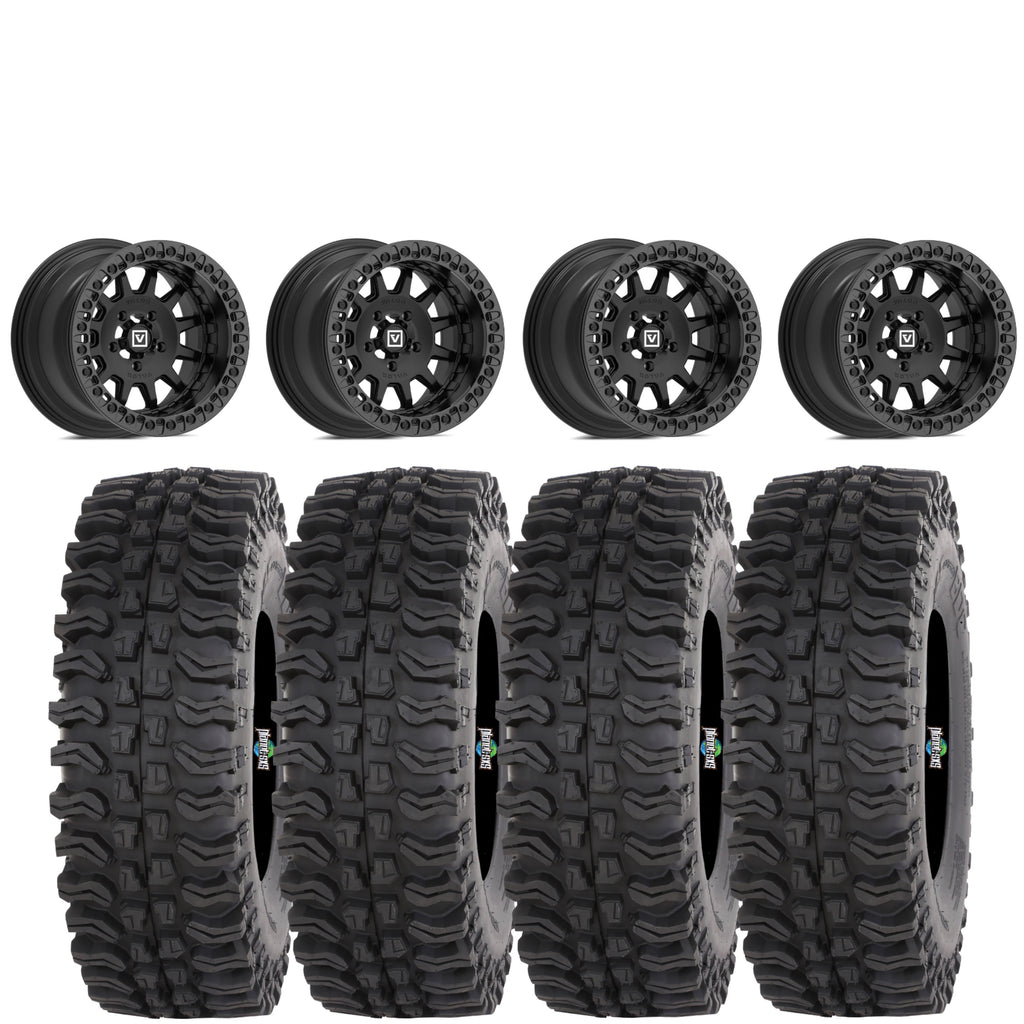 Valor V09 Satin Black Beadlock 15x10 Mounted on Frontline BDC | 4/156 Bolt Pattern