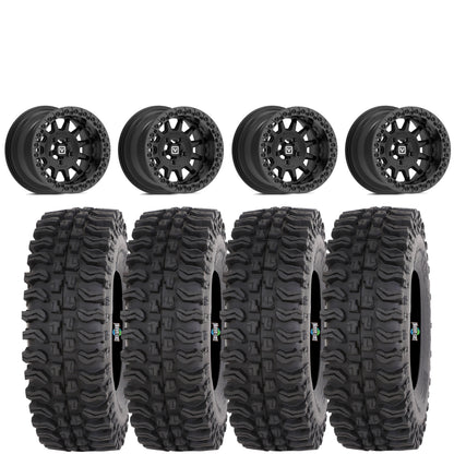 Valor V09 Satin Black Beadlock 15x10 Mounted on Frontline BDC | 4/156 Bolt Pattern