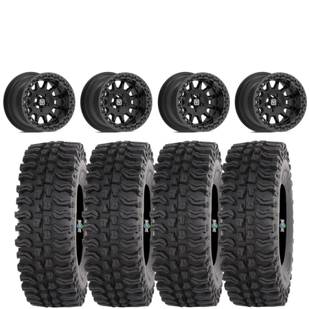 Valor V09 Satin Black Beadlock 15x10 Mounted on Frontline BDC | 4/156 Bolt Pattern