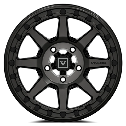 Valor V13 Dark Tint Beadlock Wheels w/ Red Rings + Journey Rock Poison tires (Mounted Kit) – 4/156