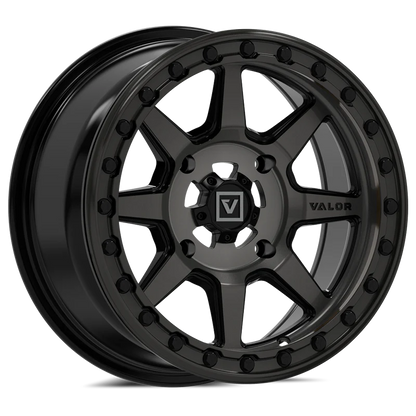 Valor V13 Dark Tint Beadlock Wheels w/ Red Rings + Journey Rock Poison tires (Mounted Kit) – 4/156