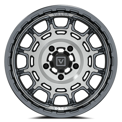 Valor Offroad V17 brushed gunmetal wheel on Maxxis Roxxzilla | 5/4.5