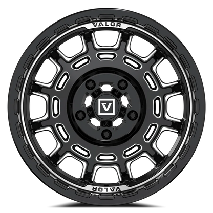 Valor Offroad V17 gloss black milled wheel on Maxxis Roxxzilla | 5/4.5