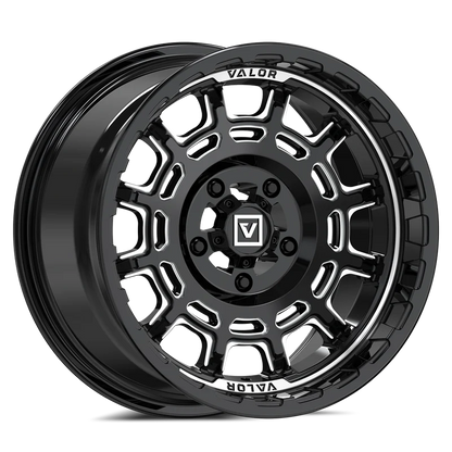 Valor Offroad V17 gloss black milled wheel on Maxxis Roxxzilla | 5/4.5