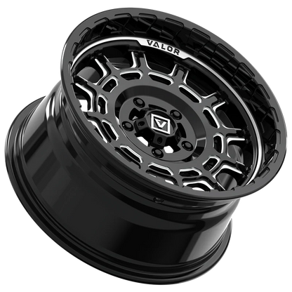 Valor Offroad V17 gloss black milled wheel on Maxxis Roxxzilla | 5/4.5