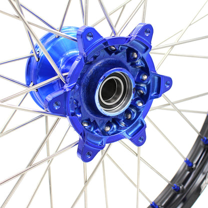 KKE 21"&18" Enduro Dirtbike Wheels For YAMAHA YZ125 YZ250 YZ250F YZ450F Blue Nipples