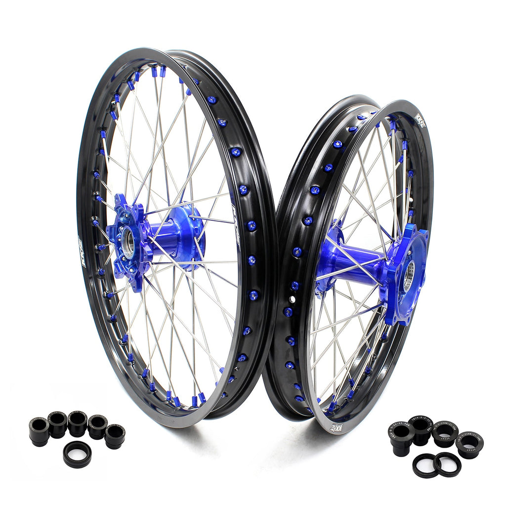 KKE 21"&18" Enduro Dirtbike Wheels For YAMAHA YZ125 YZ250 YZ250F YZ450F Blue Nipples