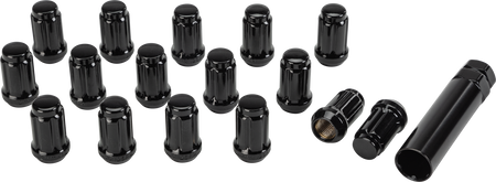 16/Pk 12mmx1.25 Tapered Lug Nuts 60' Splined Black