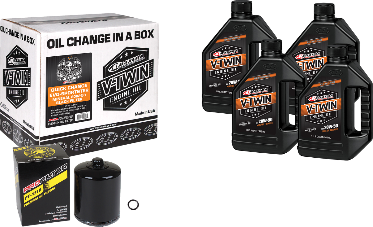 V Twin Oil Change Kit Evo Mineral Black Filer