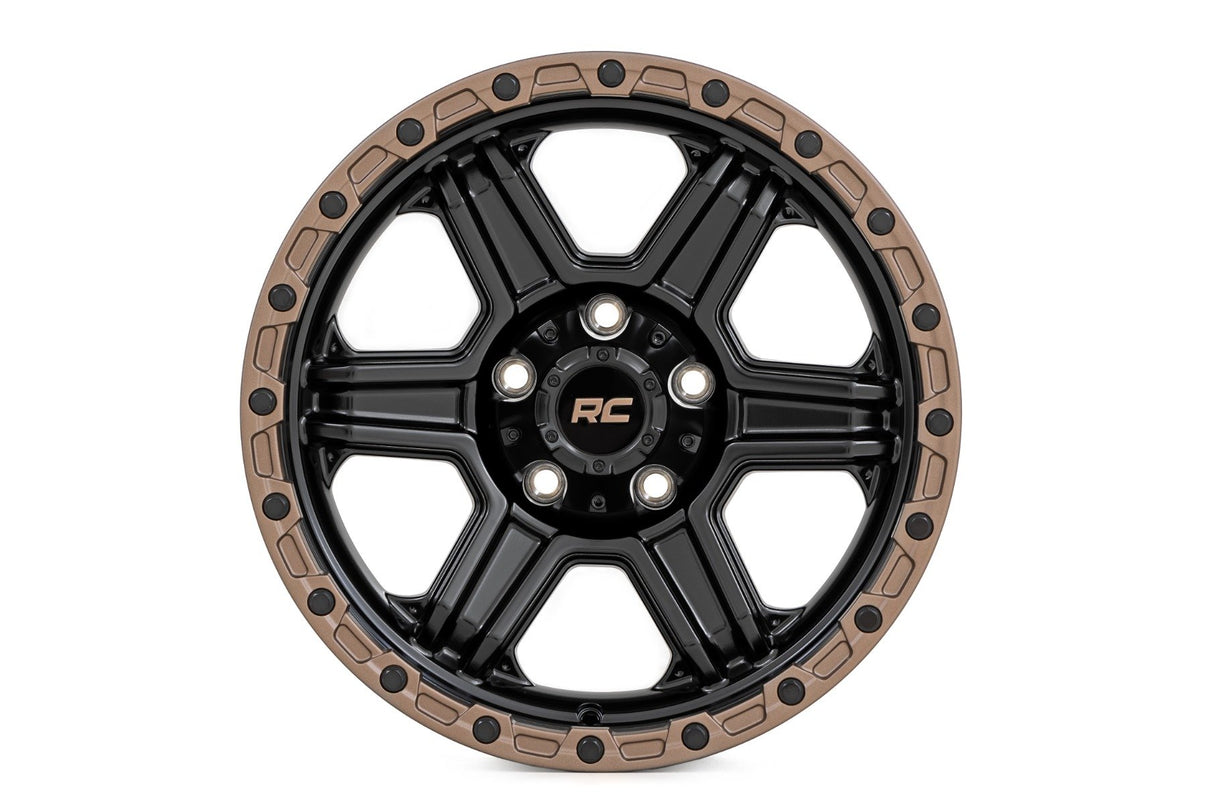 Rough Country 79 Series Wheel | One-Piece | Semi Gloss Black w/Bronze Ring | 18x9 | 5x5.5 | -12mm | 79181214