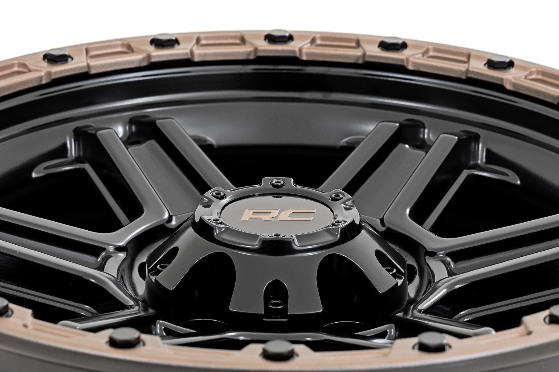 Rough Country 79 Series Wheel | One-Piece | Semi Gloss Black w/Bronze Ring | 18x9 | 5x5 | 0mm | 79180918