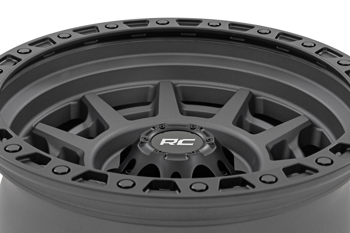 Rough Country 85 Series Wheel | Simulated Beadlock | Gunmetal Gray/Black | 17x9 | 5x4.5 | -12mm | 85170913A