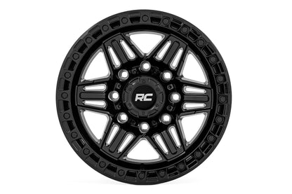Rough Country | Rough Country 76 Series Wheel | Simulated Beadlock | Gloss Black | 17x9 | 5x5 | -12mm | 76171218