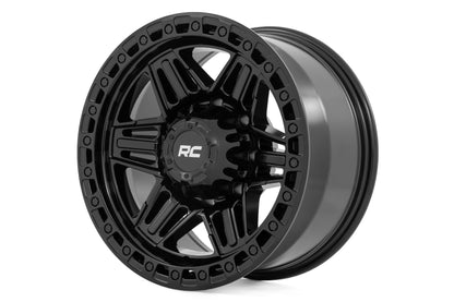 Rough Country | Rough Country 76 Series Wheel | Simulated Beadlock | Gloss Black | 17x9 | 8x6.5 | -12mm | 76171210
