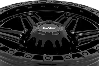Rough Country | Rough Country 76 Series Wheel | Simulated Beadlock | Gloss Black | 17x9 | 5x5 | -12mm | 76171218