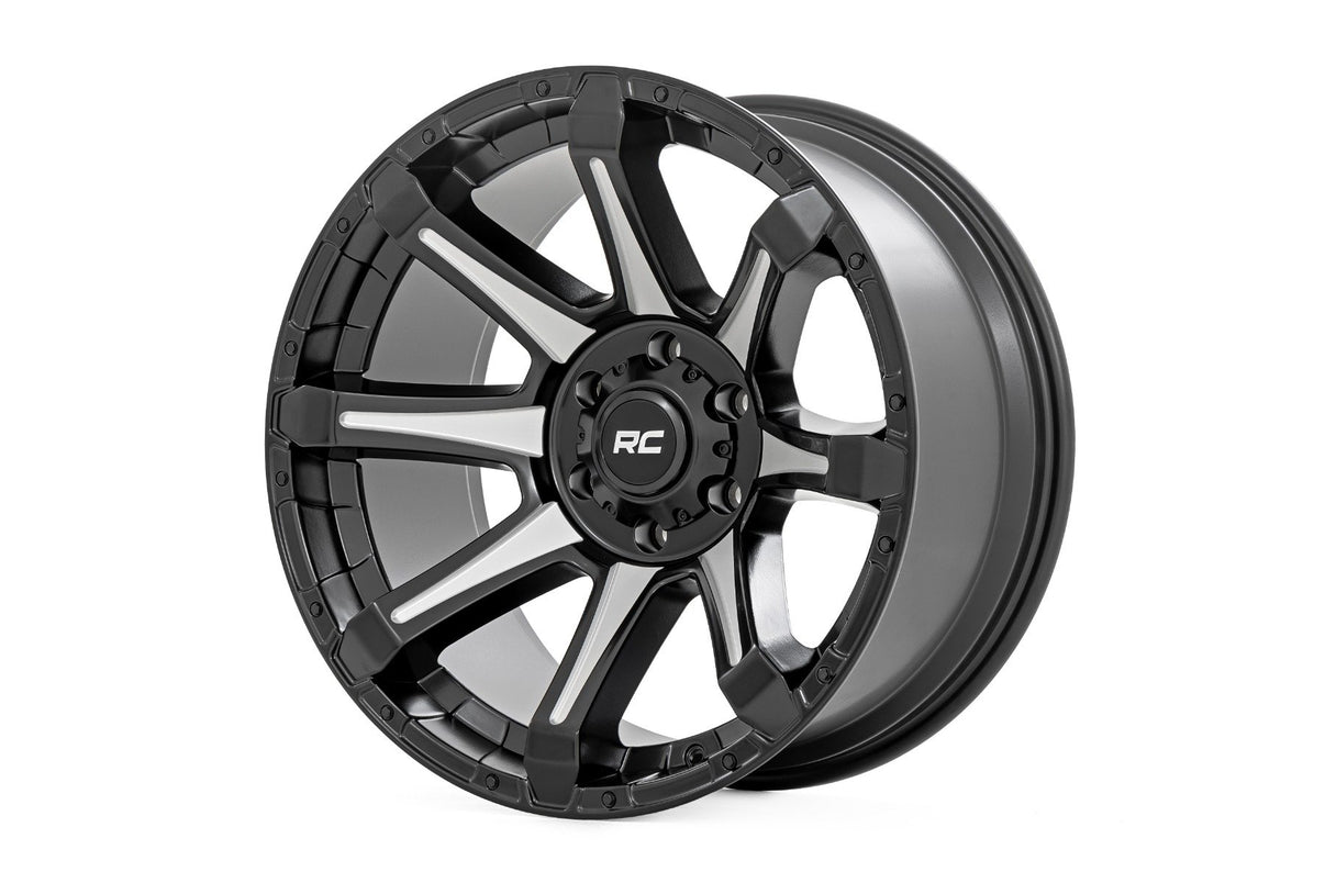 Rough Country 81 Series Wheel | One-Piece | Semi Gloss Black w/machined spokes | 20x9 | 5x5.5 | 0mm | 81200914M