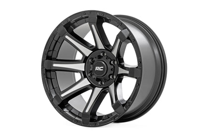 Rough Country 81 Series Wheel | One-Piece | Semi Gloss Black w/machined spokes | 20x9 | 5x5.5 | 0mm | 81200914M