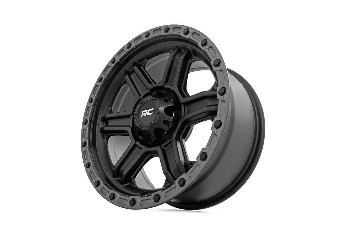 Rough Country 79 Series Wheel | One-Piece | Semi Gloss Black w/Gunmetal Ring | 17x8.5 | 6x5.5 | 0mm | 79170912B