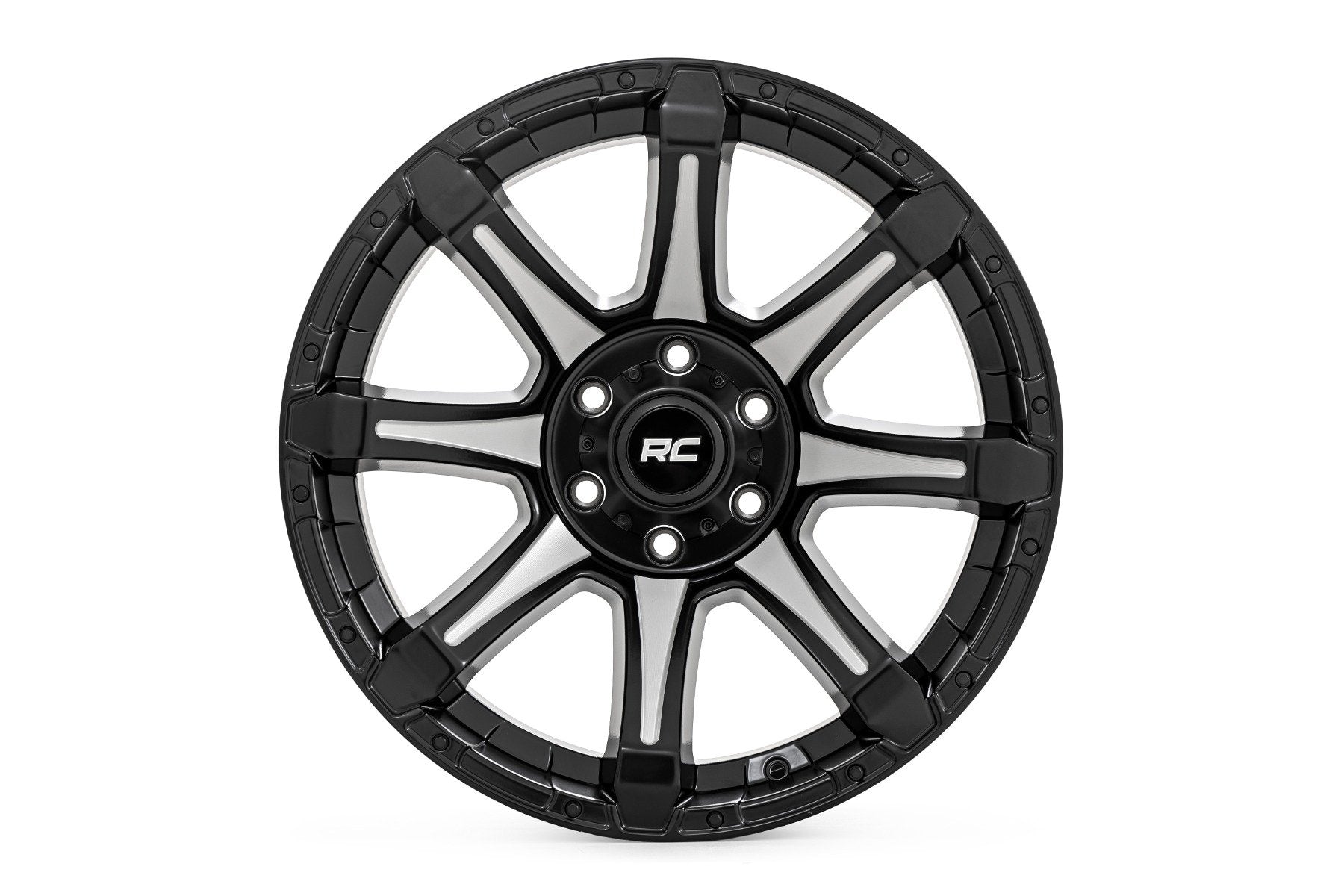 Rough Country 81 Series Wheel | One-Piece | Semi Gloss Black w/machined spokes | 20x9 | 5x5.5 | 0mm | 81200914M