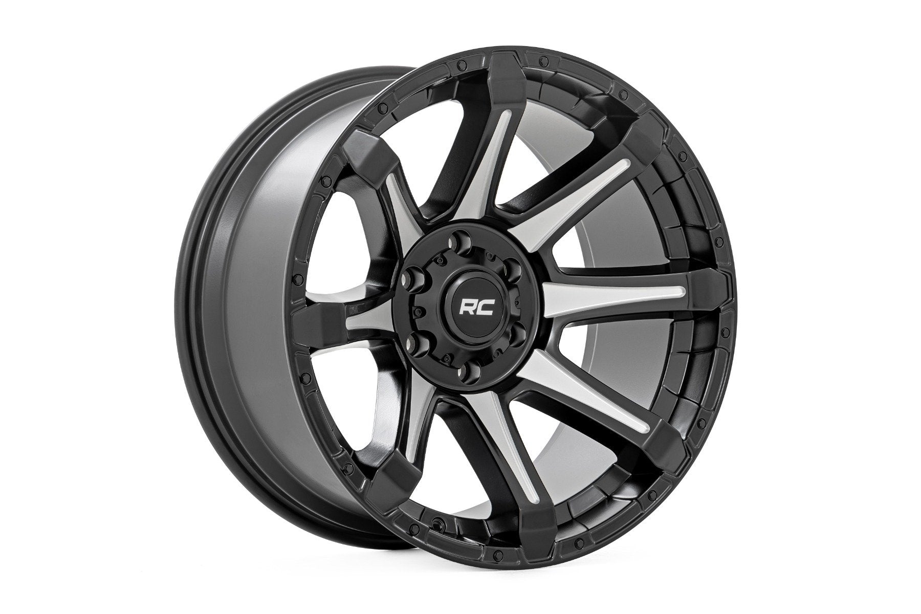 Rough Country 81 Series Wheel | One-Piece | Semi Gloss Black w/machined spokes | 20x9 | 5x5.5 | 0mm | 81200914M