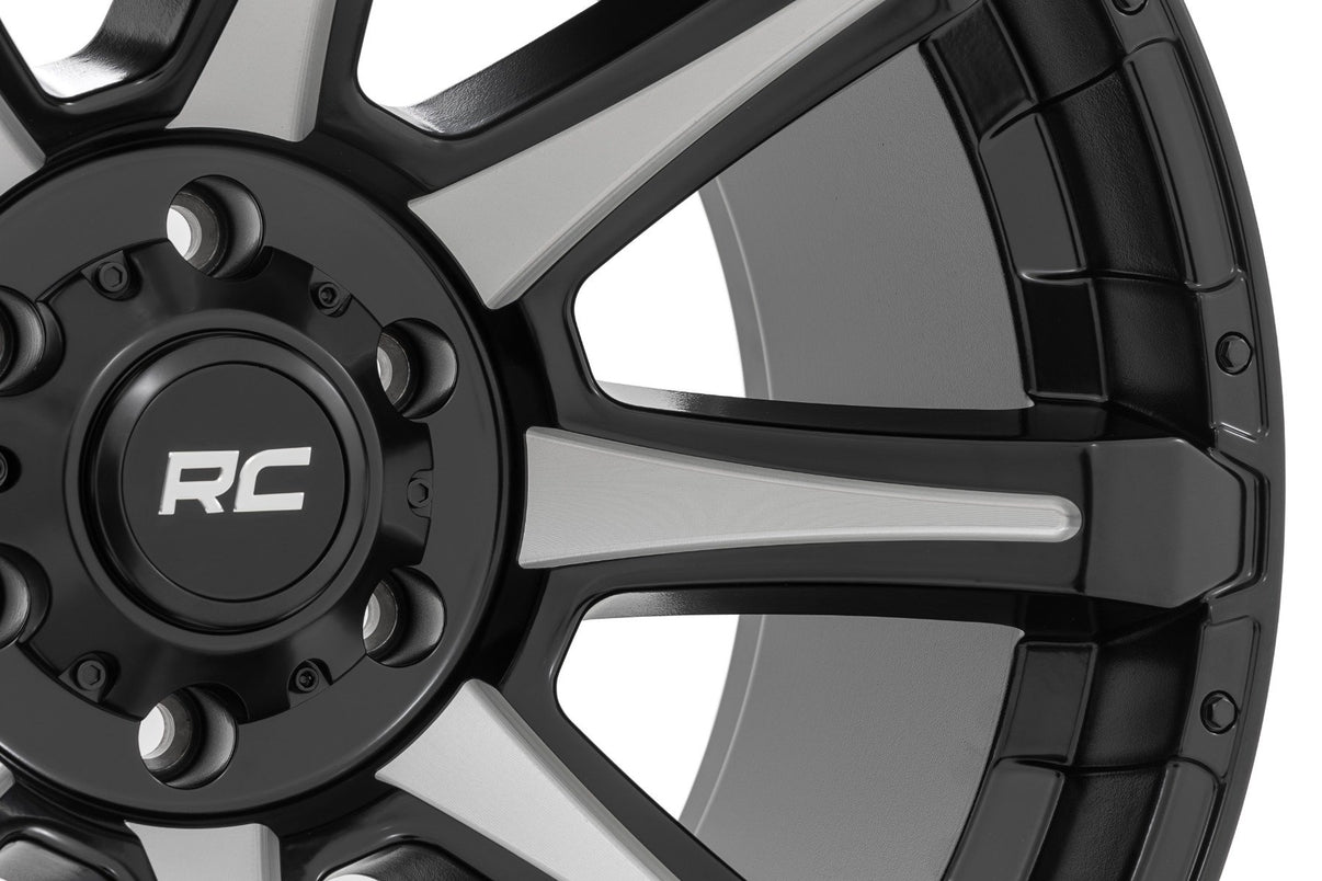 Rough Country 81 Series Wheel | One-Piece | Semi Gloss Black w/machined spokes | 20x9 | 5x5.5 | 0mm | 81200914M