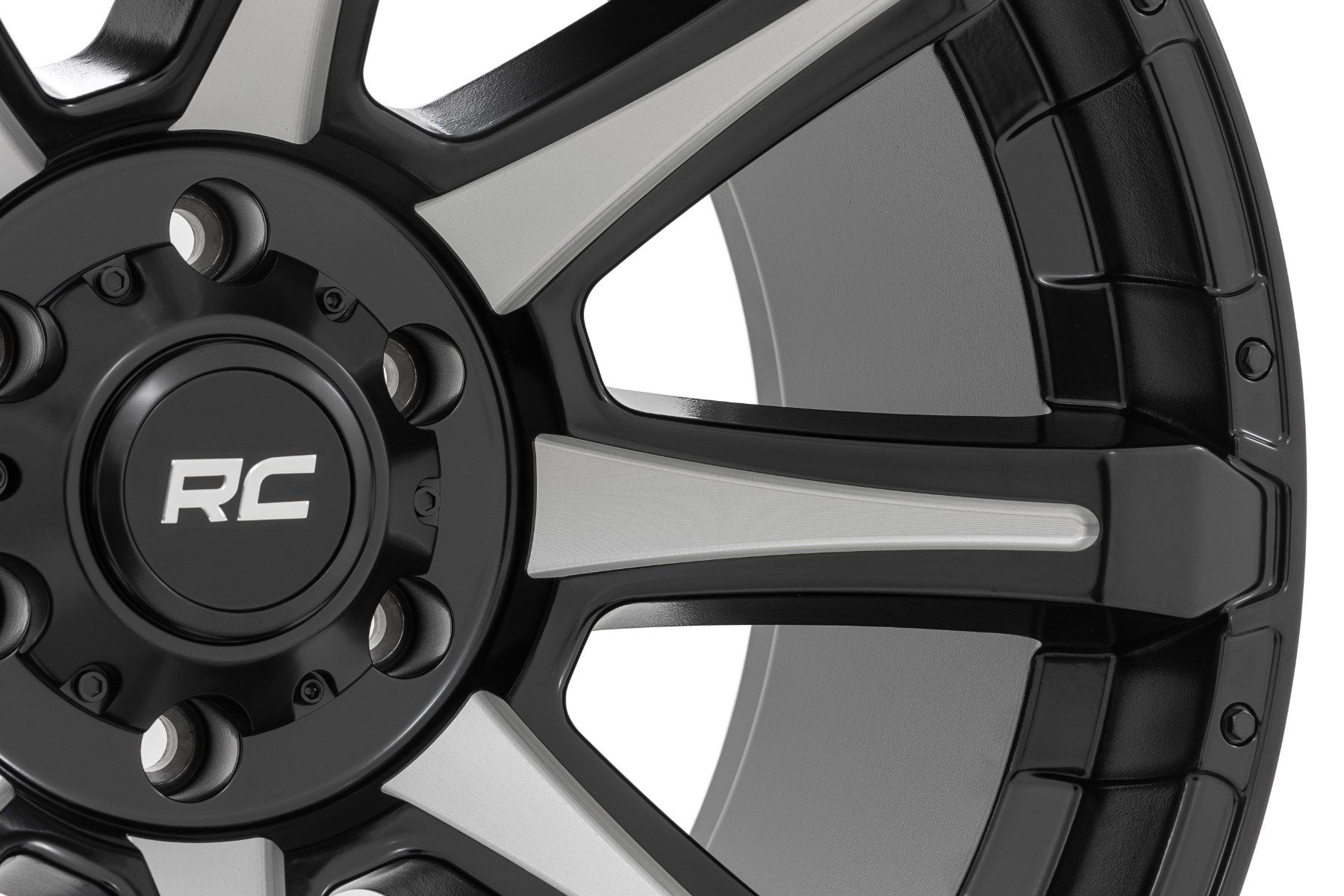 Rough Country 81 Series Wheel | One-Piece | Semi Gloss Black w/machined spokes | 20x9 | 5x5.5 | 0mm | 81200914M