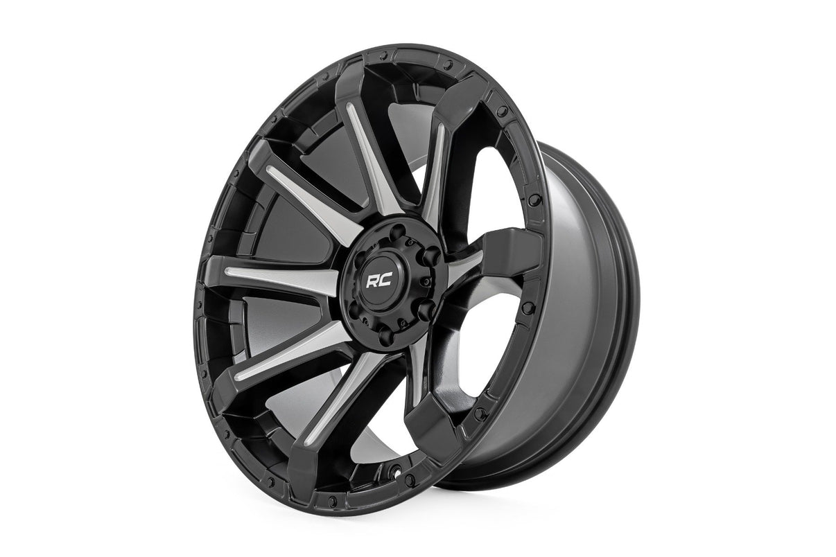 Rough Country 81 Series Wheel | One-Piece | Semi Gloss Black w/machined spokes | 20x9 | 8x180 | 0mm | 81200906M