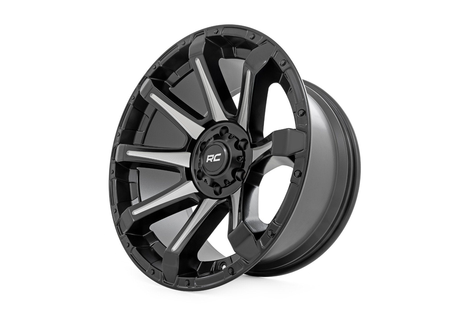 Rough Country 81 Series Wheel | One-Piece | Semi Gloss Black w/machined spokes | 20x9 | 5x150 | +18m | 81201805M
