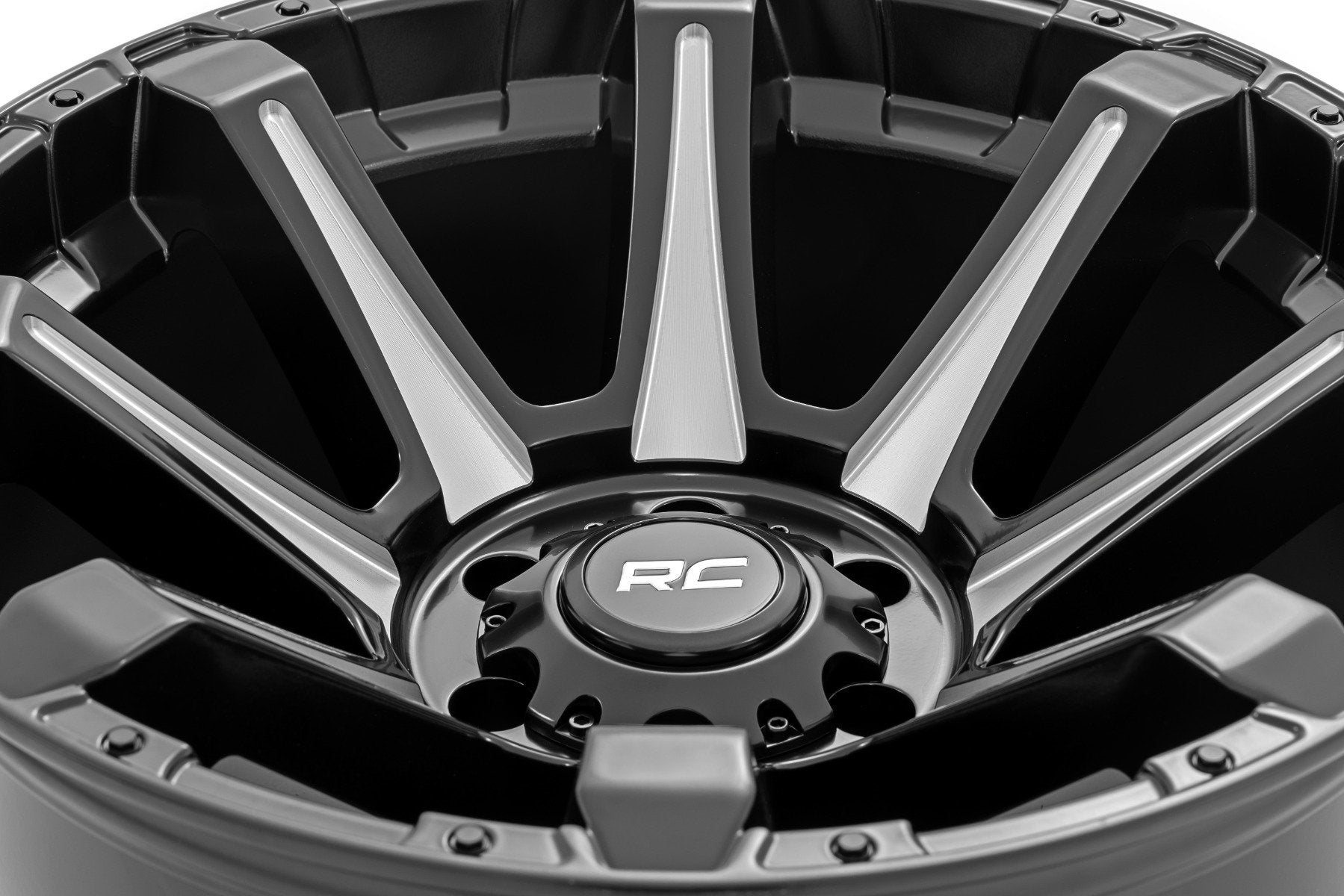 Rough Country 81 Series Wheel | One-Piece | Semi Gloss Black w/machined spokes | 20x10 | 6x5.5 | -19 | 81201812M
