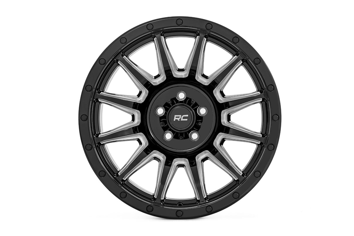 Rough Country 90 Series Wheel | One-Piece | Gloss Black w/machined spokes | 20x9 | 6x5.5 | -12mm | 90201212M