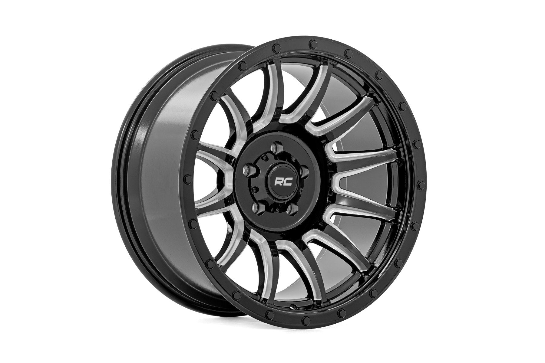 Rough Country 90 Series Wheel | One-Piece | Gloss Black w/machined spokes | 18x9 | 6x5.5 | -12mm | 90181212M