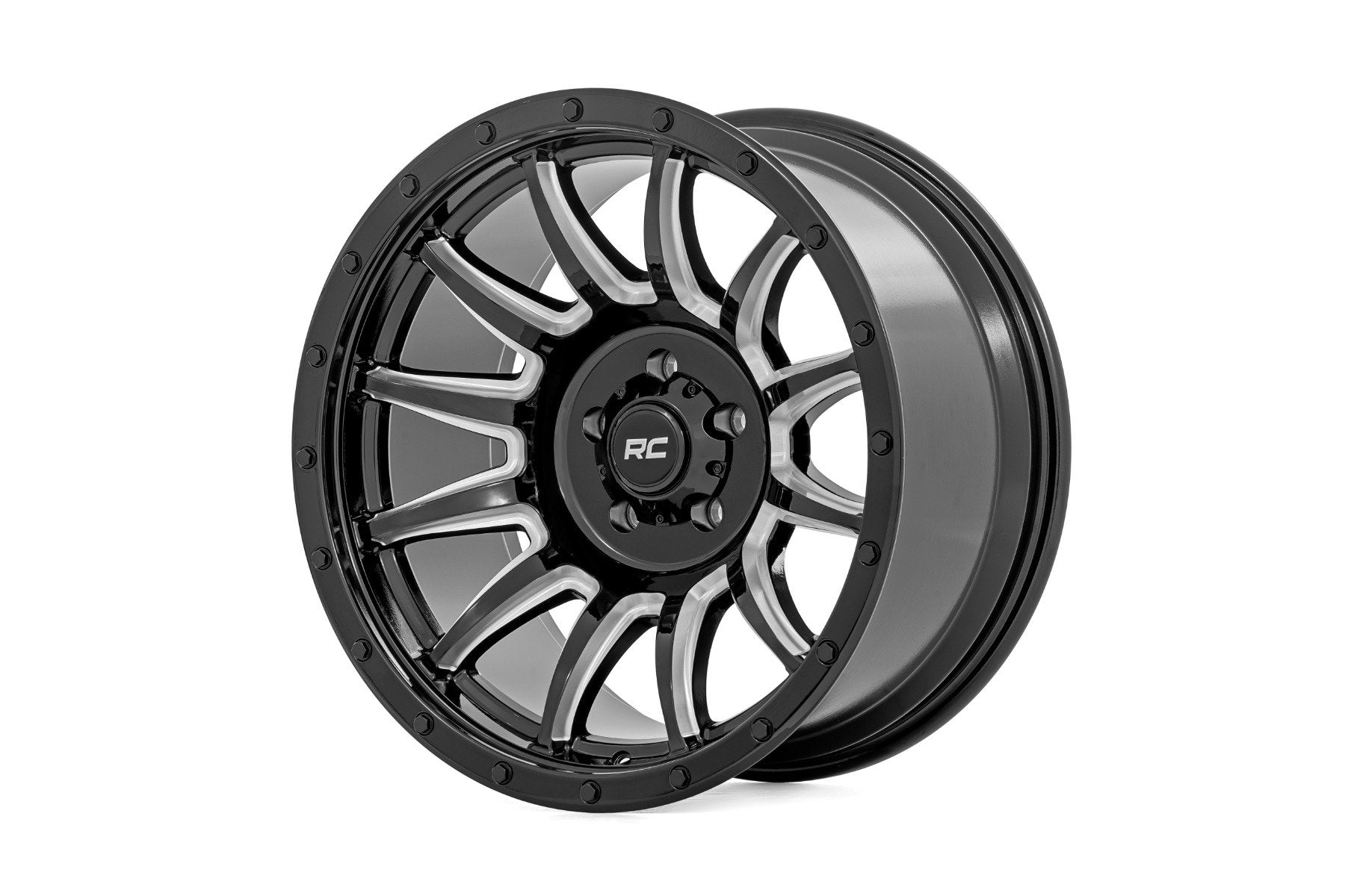 Rough Country 90 Series Wheel | One-Piece | Gloss Black w/machined spokes | 20x9 | 6x5.5 | -12mm | 90201212M