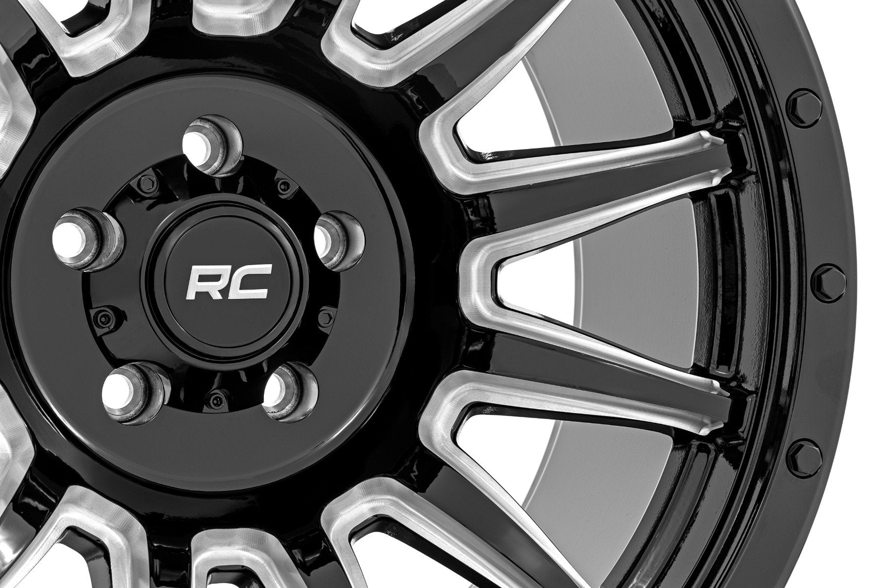 Rough Country 90 Series Wheel | One-Piece | Gloss Black w/machined spokes | 20x9 | 6x5.5 | -12mm | 90201212M