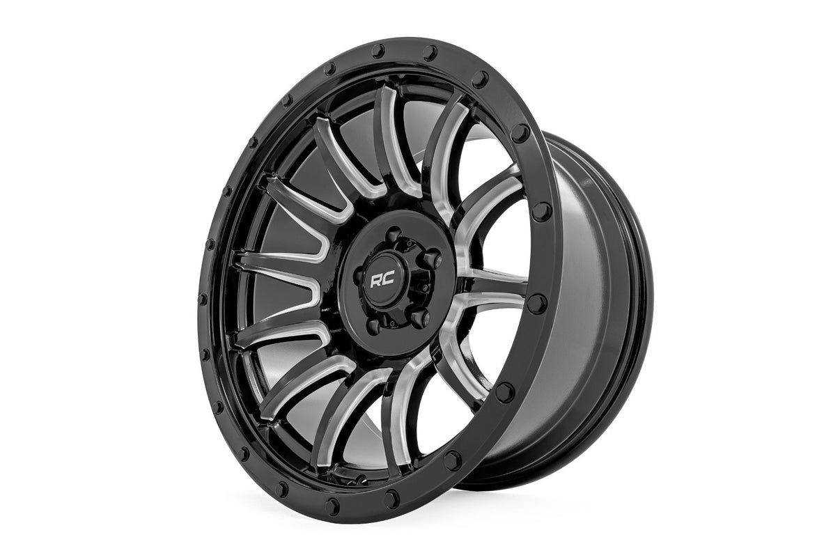 Rough Country 90 Series Wheel | One-Piece | Gloss Black w/machined spokes | 18x9 | 6x5.5 | 0mm | 90180912M