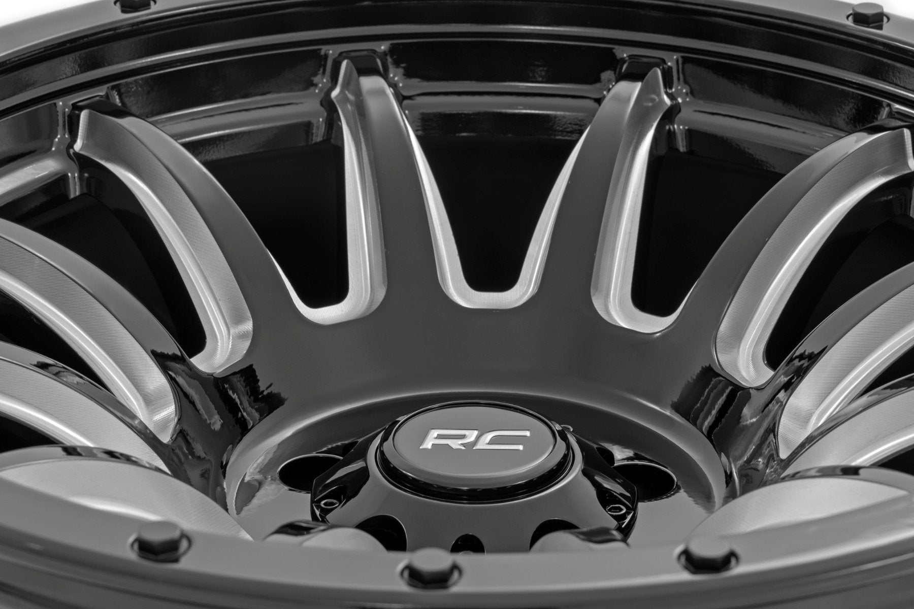 Rough Country 90 Series Wheel | One-Piece | Gloss Black w/machined spokes | 20x9 | 6x5.5 | -12mm | 90201212M