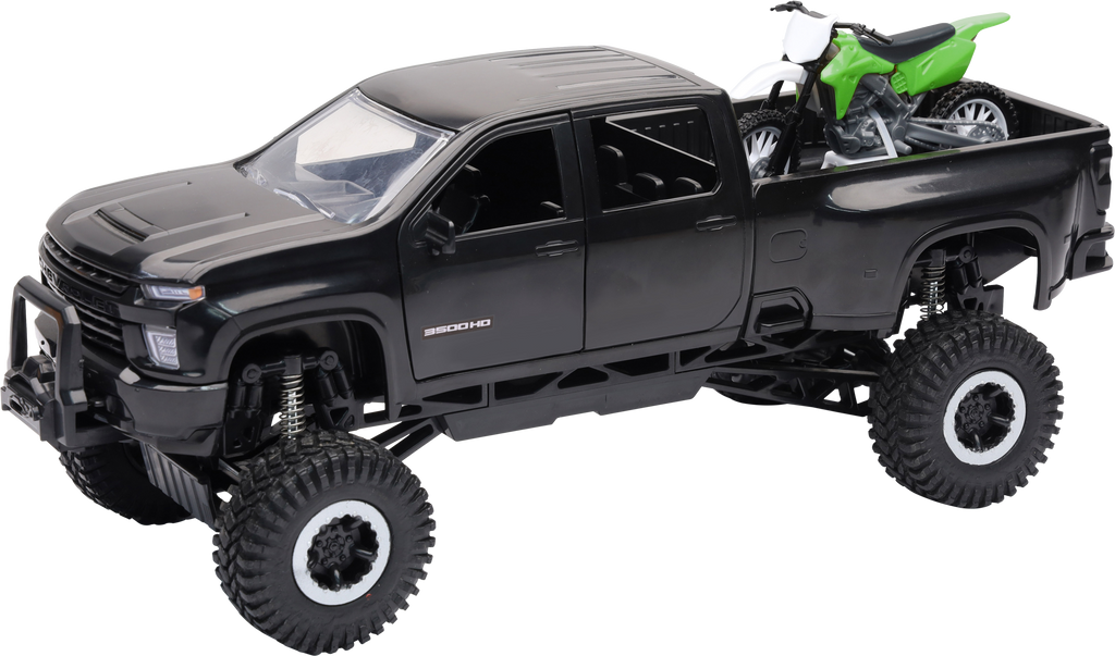 1:20 Scale Chevrolet 3500 Hd Offroad Pickup W/Grn Dirt Bike