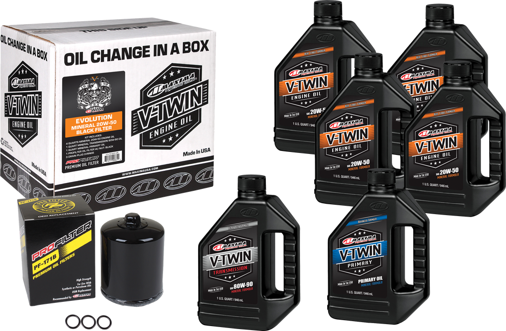 V Twin Oil Change Kit Mineral Evo Black Filer