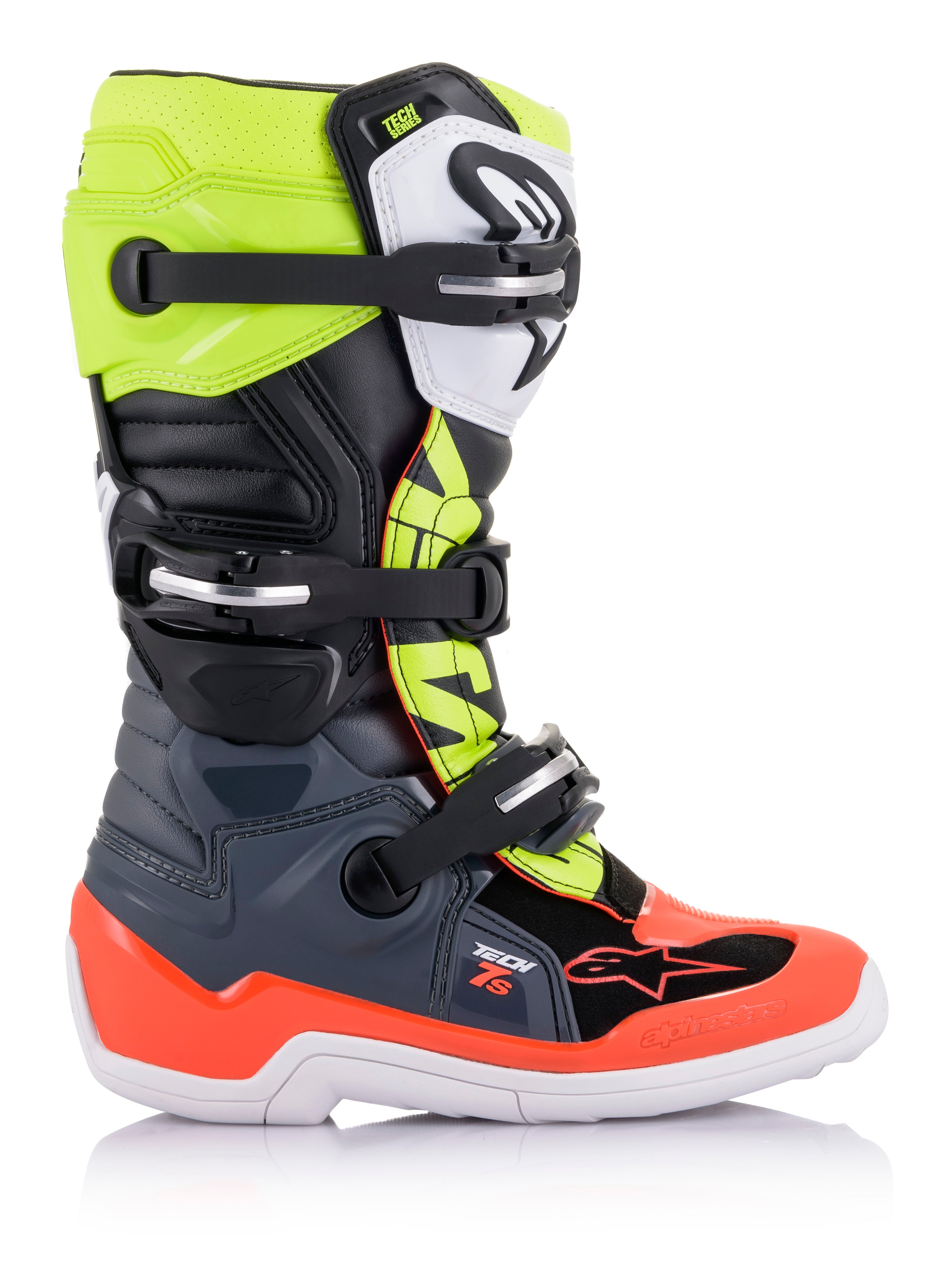 Tech 7s Boots Dark Grey/ Red Fluo/Yellow Fluo Sz 04