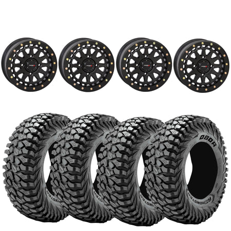 System 3 SB6 Beadlock Wheels Matte Black + Journey Rock Poison tires (Mounted Kit)