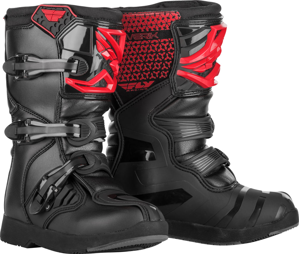 FLY RACING Youth Maverik Boots Red/Black Sz 05 - Durable Motorcycle Riding Boots