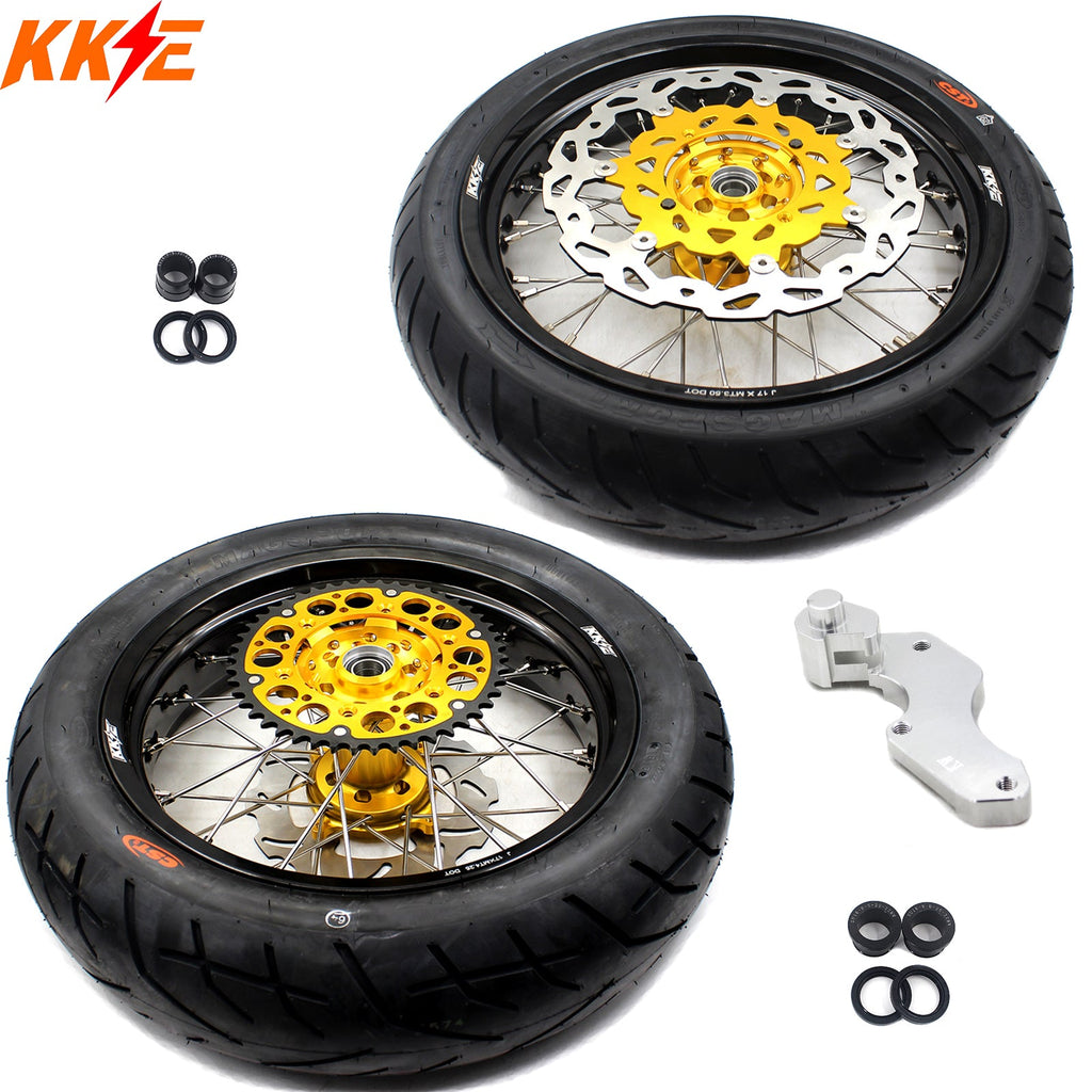 KKE 3.5 & 4.25*17inch Supermoto Rims Tires for SUZUKI RMZ250 2007-2025 RMZ450 2005-2025 Gold