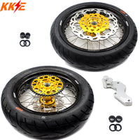 KKE 3.5 & 4.25*17inch Supermoto Rims Tires for SUZUKI RMZ250 2007-2025 RMZ450 2005-2025 Gold